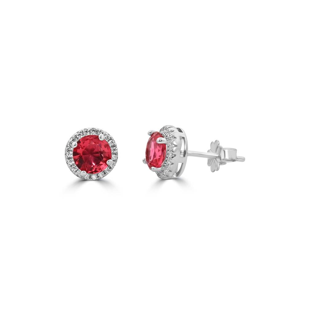 925 Pure Silver Zircon Studded Red Stone Stud Earrings-Twp1266 : TWP1266