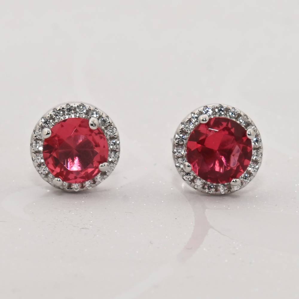 925 Pure Silver Zircon Studded Red Stone Stud Earrings-Twp1266 : TWP1266