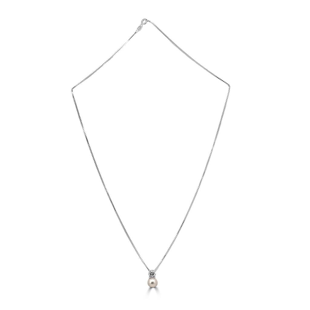 925 Pure Silver Pearl Zircon Studded Chain Pendant Set-Cps1029 : CPS1029