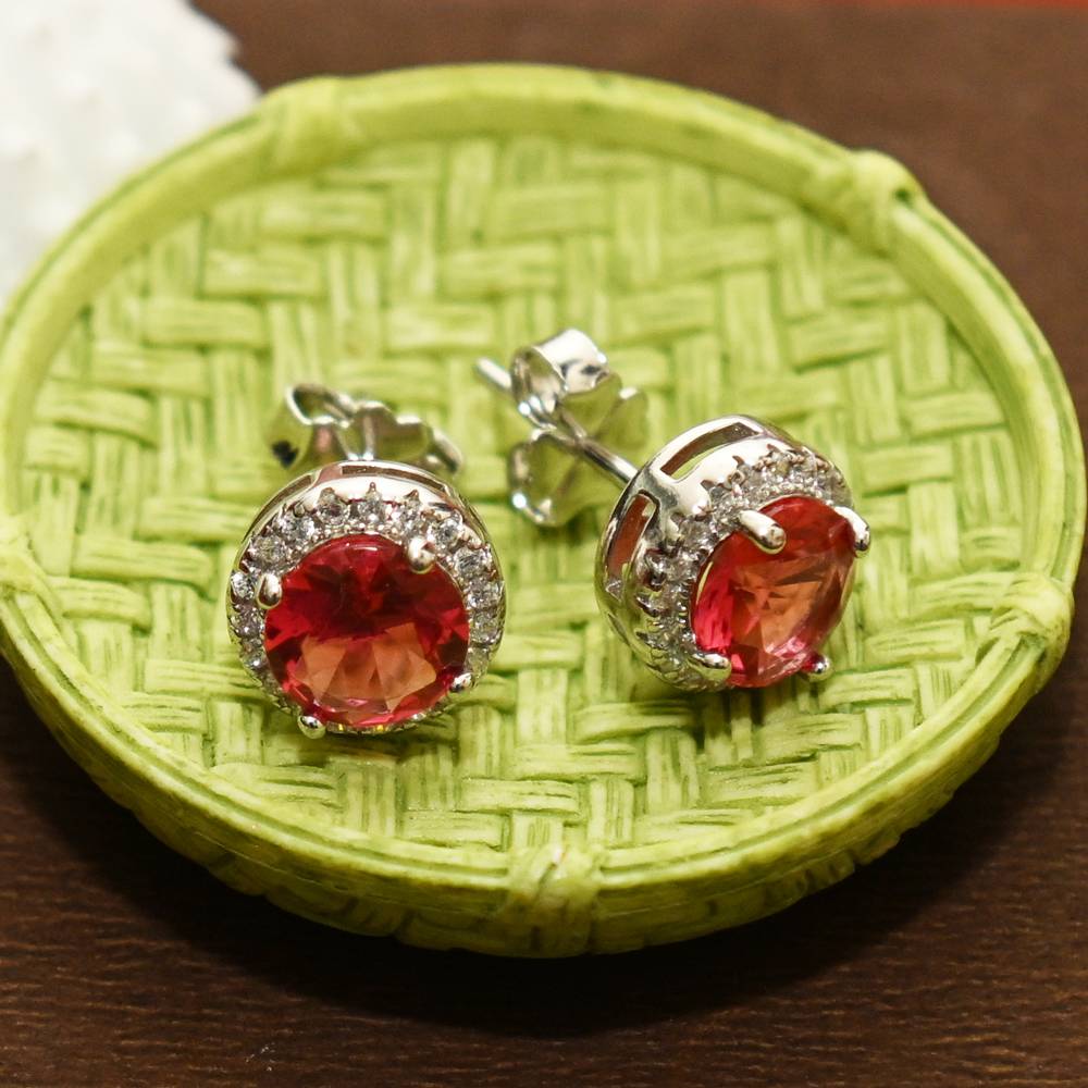 925 Pure Silver Zircon Studded Red Stone Stud Earrings-Twp1266 : TWP1266