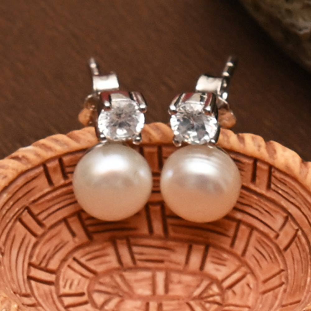 925 Pure Silver Pearl Zircon Studded Chain Pendant Set-Cps1029 : CPS1029