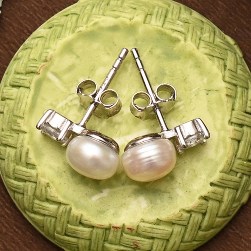 925 Pure Silver Pearl Zircon Studded Chain Pendant Set-Cps1029 : CPS1029