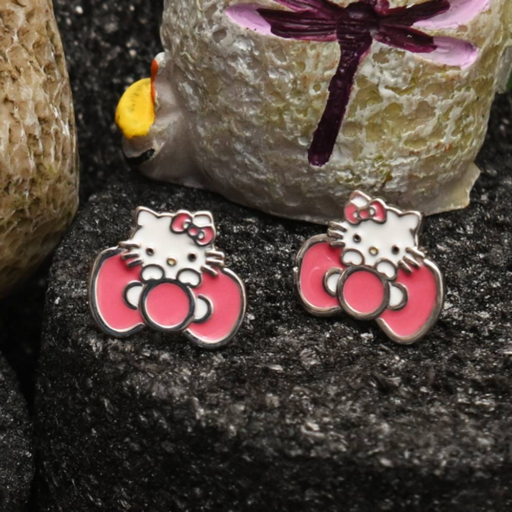 925 Pure Silver Hello Kitty Inspired Stud Earrings-Twp1268 : TWP1268