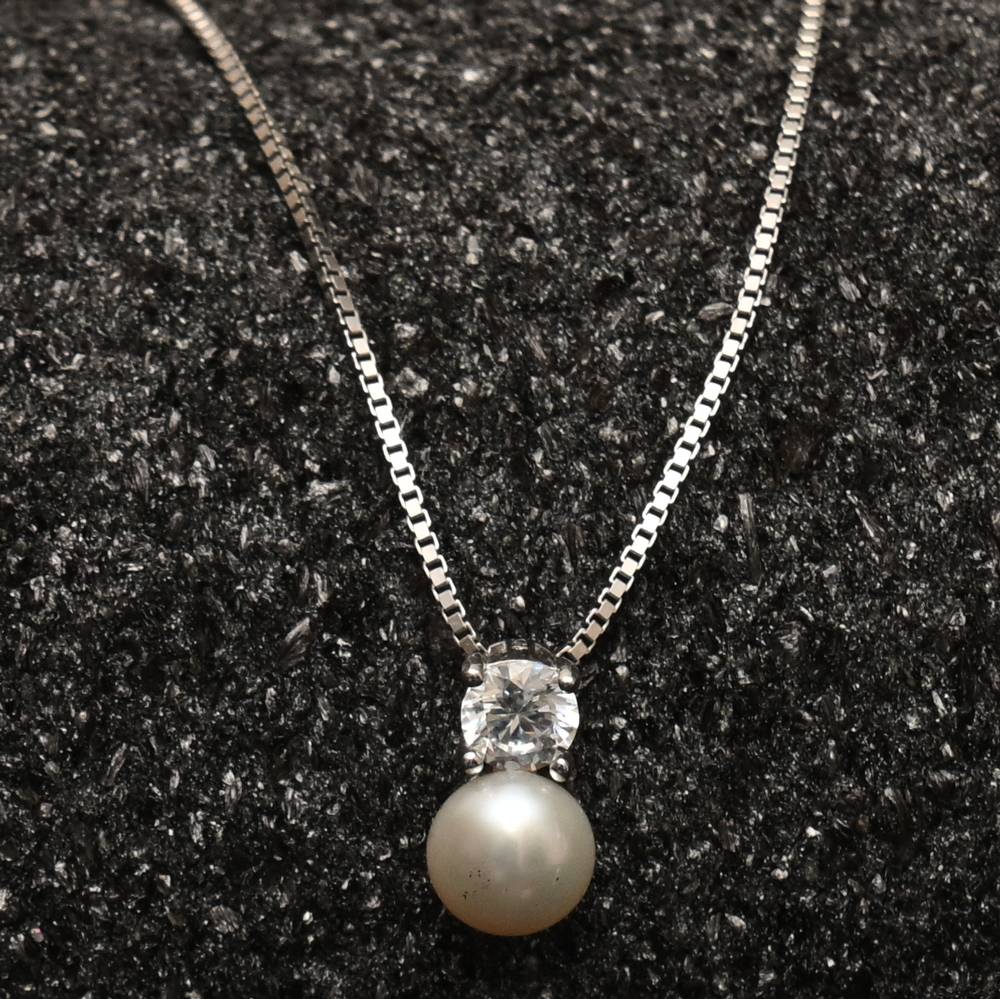 925 Pure Silver Pearl Zircon Studded Chain Pendant Set-Cps1029 : CPS1029