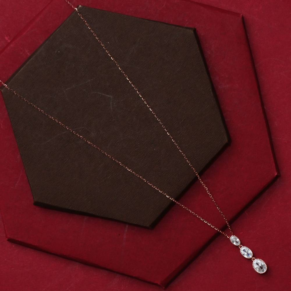 925 Pure Silver Zircon Studded Rose Gold Chain Pendant-Cp1059 : CP1059