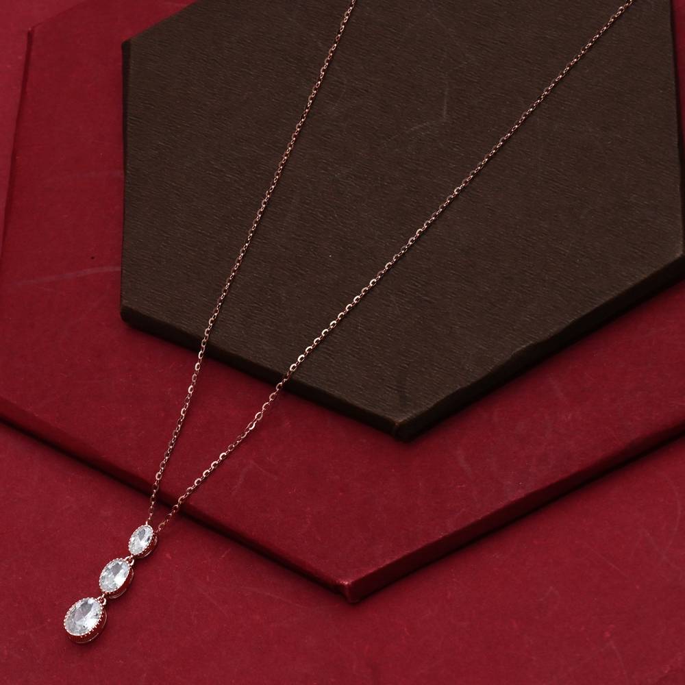 925 Pure Silver Zircon Studded Rose Gold Chain Pendant-Cp1059 : CP1059