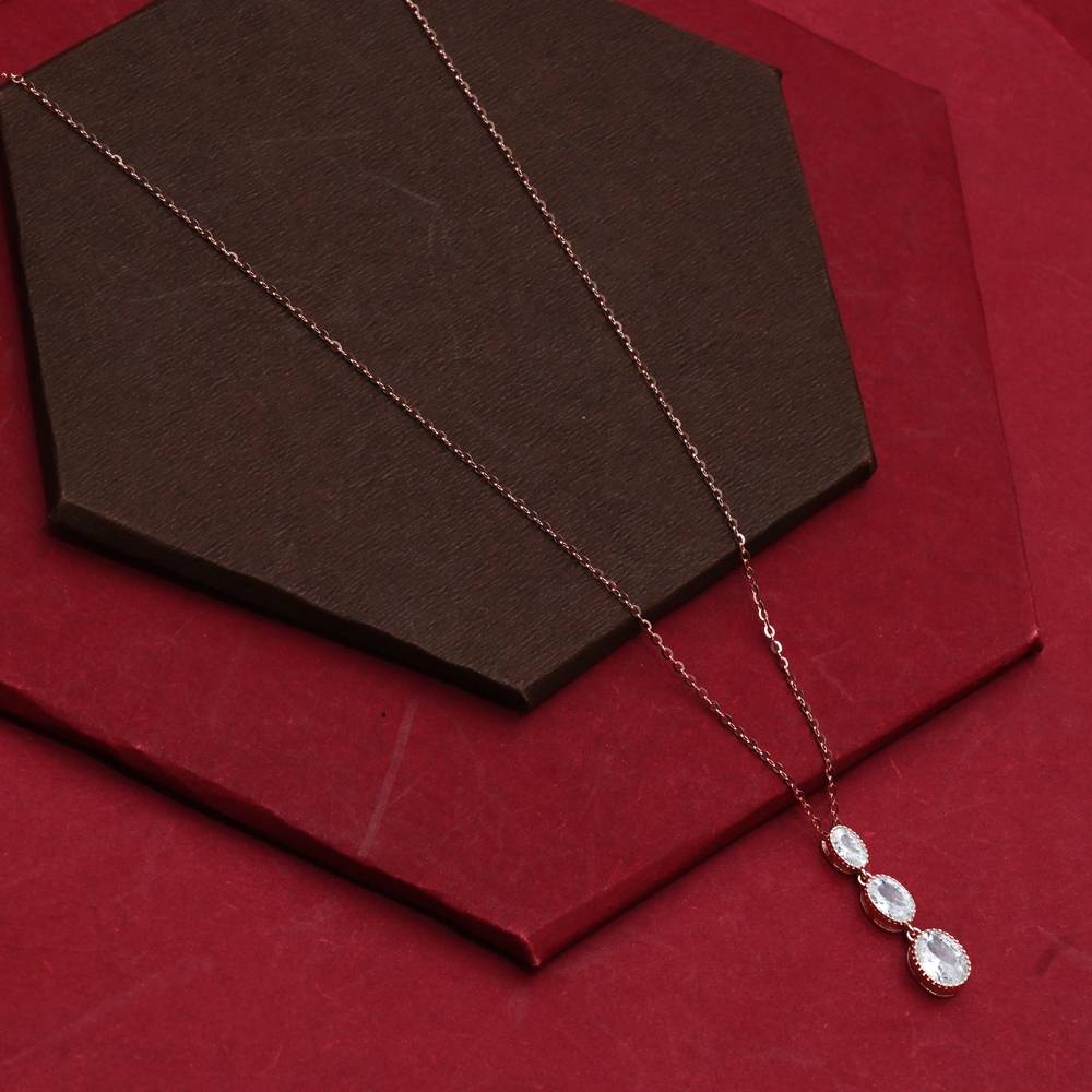 925 Pure Silver Zircon Studded Rose Gold Chain Pendant-Cp1059 : CP1059
