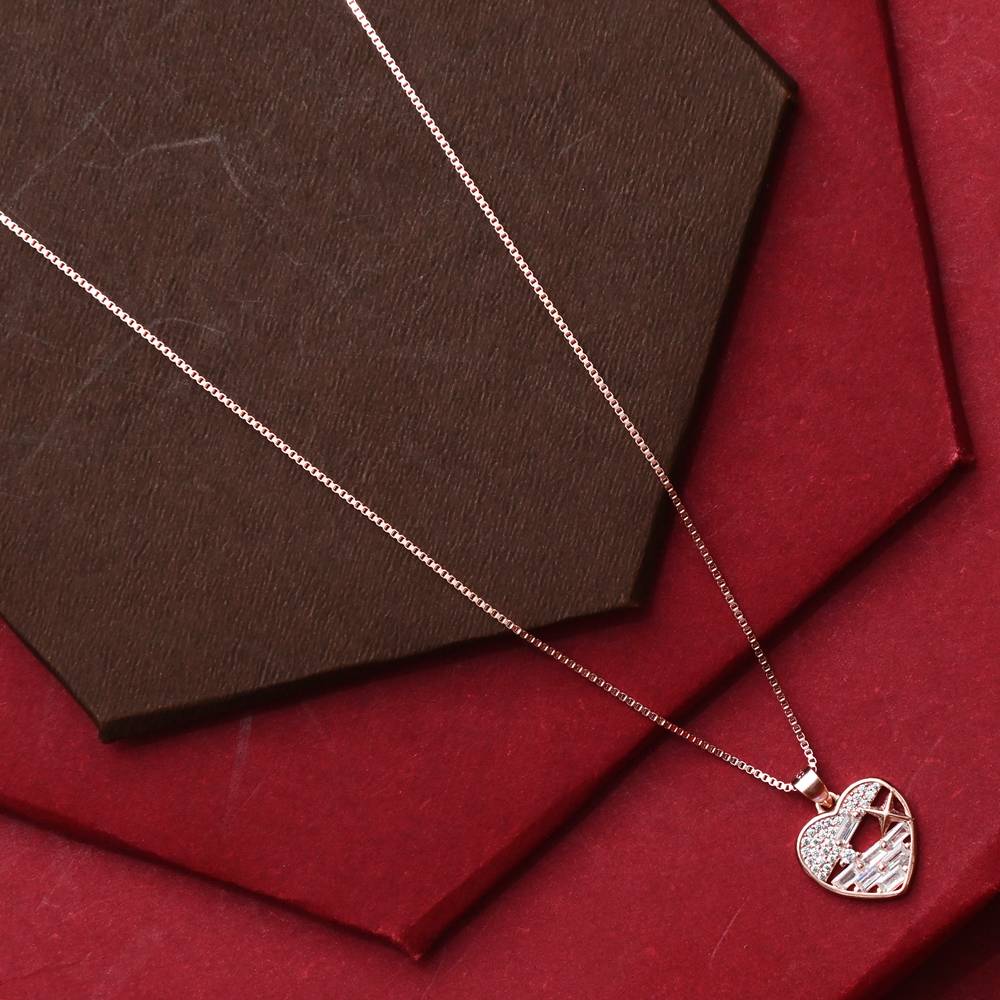 925 Pure Silver Zircon Studded Rose Gold Chain Pendant-Cp1057 : CP1057