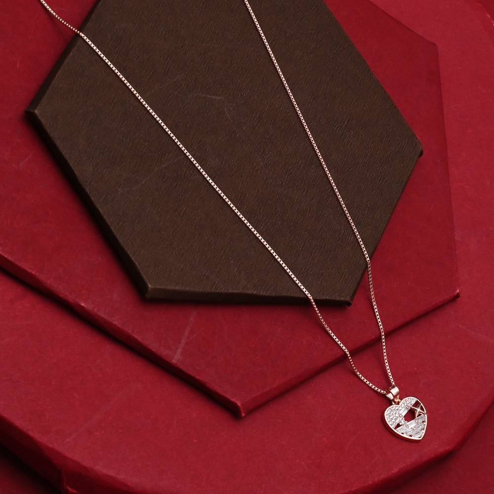 925 Pure Silver Zircon Studded Rose Gold Chain Pendant-Cp1057 : CP1057