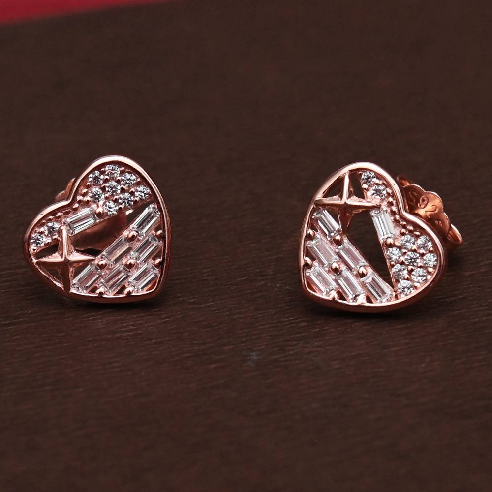 925 Pure Silver Zircon Studded Rose Gold Chain Pendant Set-Cps1018 : CPS1018