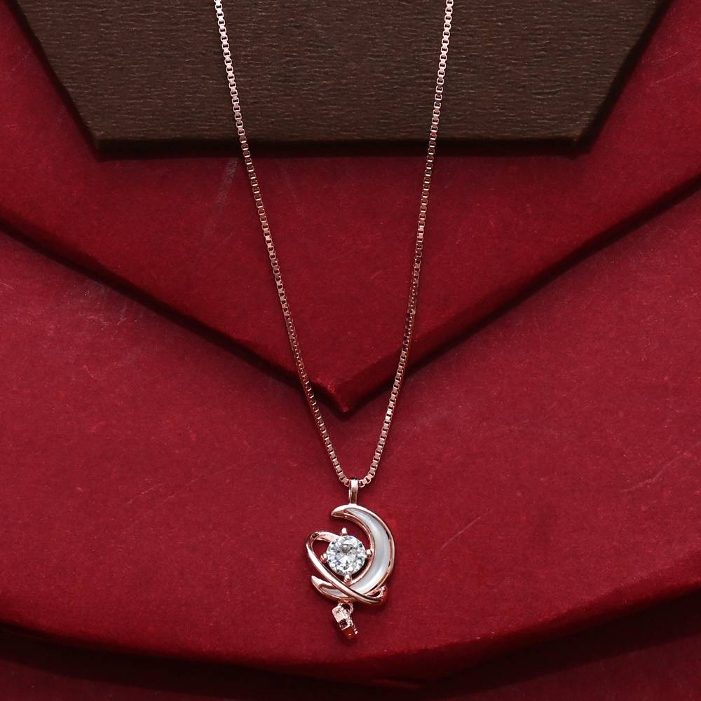 925 Pure Silver Zircon Studded Rose Gold Chain Pendant Set-Cps1024 : CPS1024