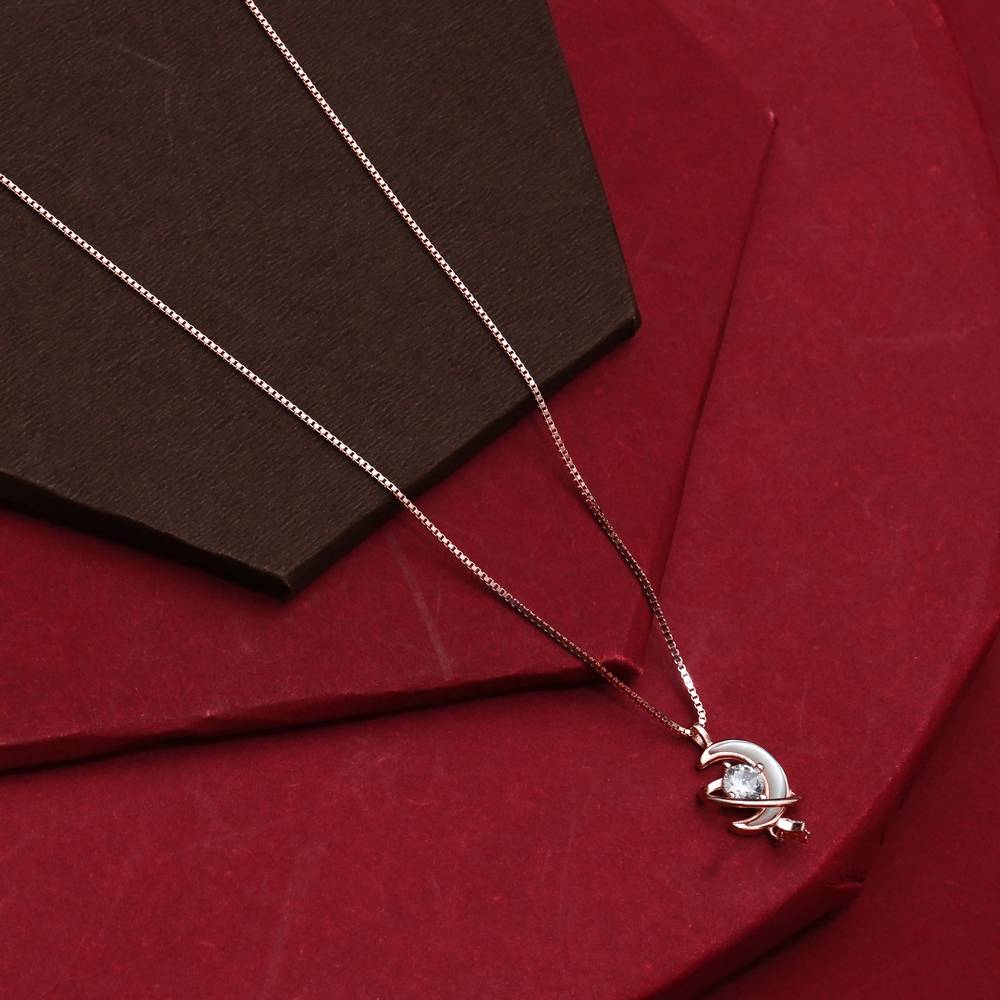 925 Pure Silver Zircon Studded Rose Gold Chain Pendant Set-Cps1024 : CPS1024