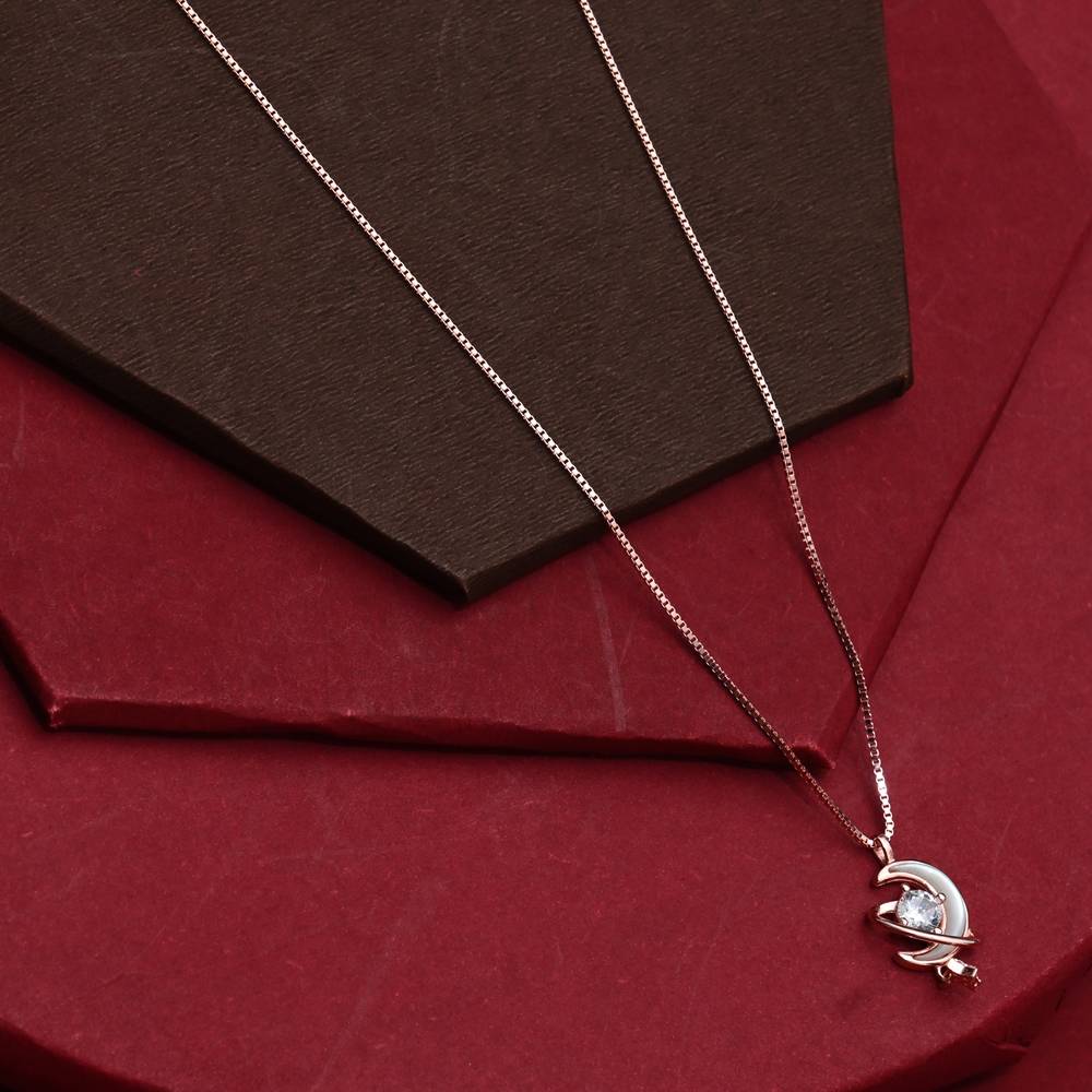 925 Pure Silver Zircon Studded Rose Gold Chain Pendant Set-Cps1024 : CPS1024