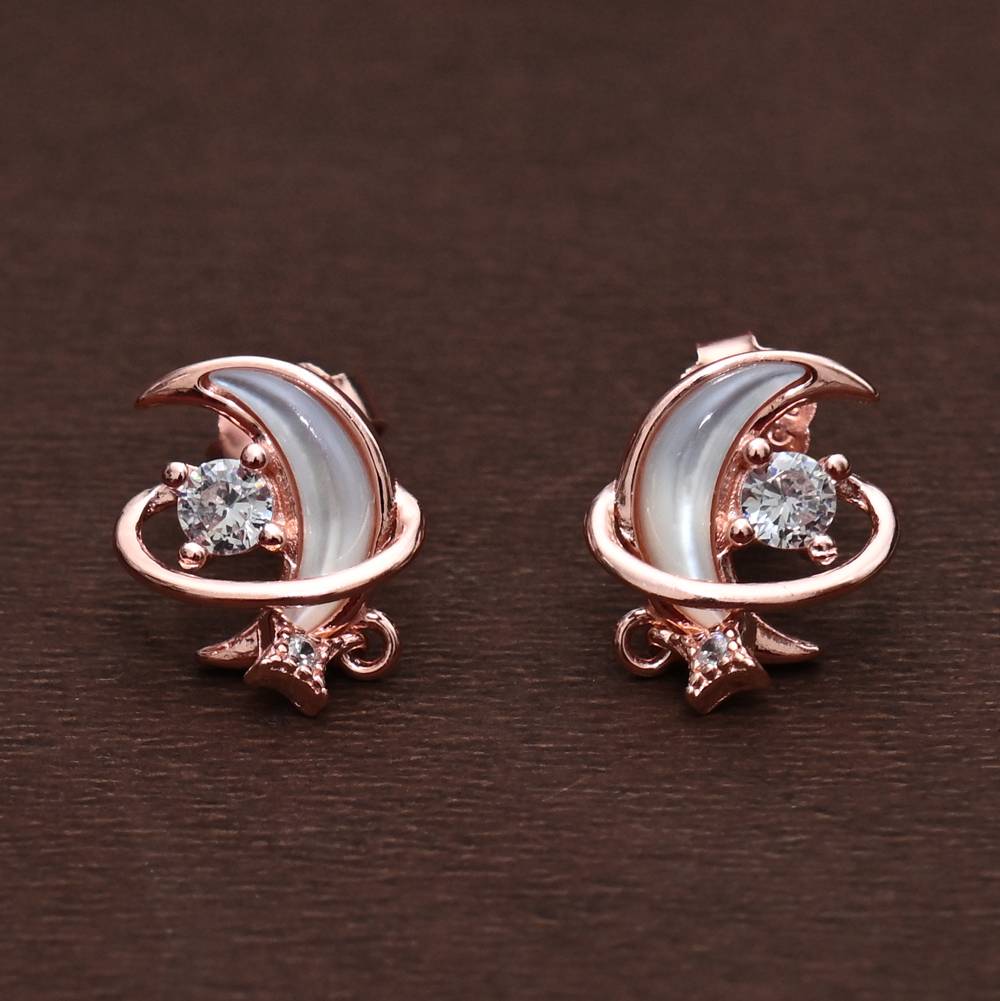 925 Pure Silver Zircon Studded Rose Gold Chain Pendant Set-Cps1024 : CPS1024