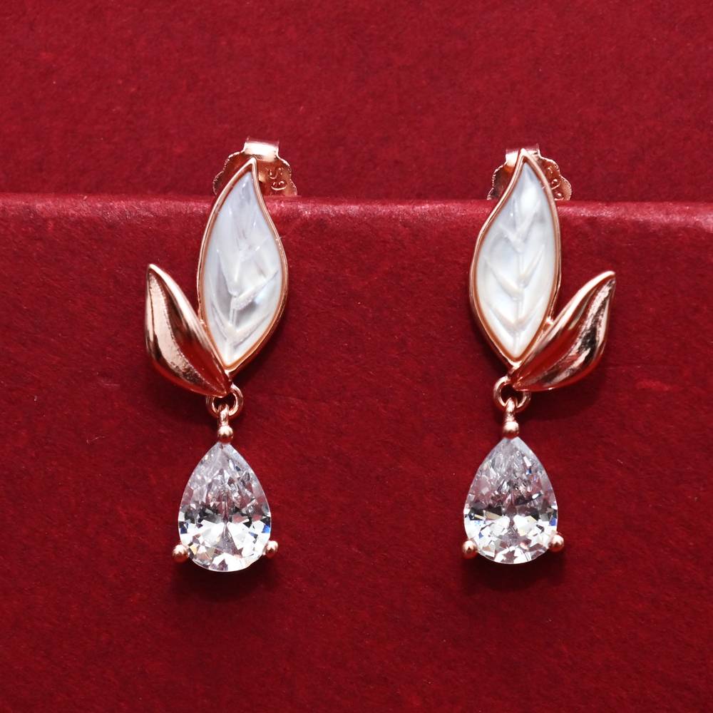 925 Pure Silver Zircon Studded Rose Gold Chain Pendant Set-Cps1022 : CPS1022