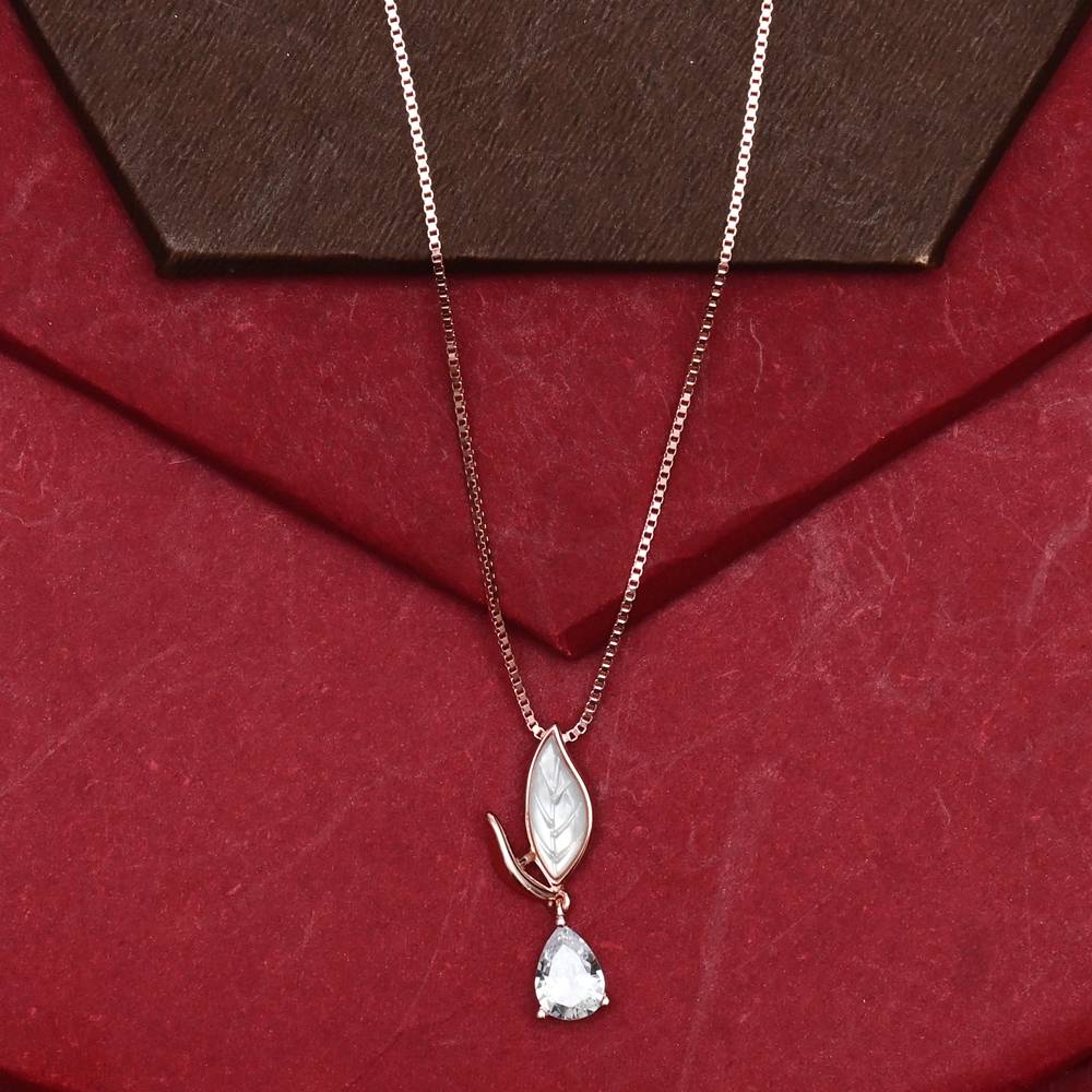 925 Pure Silver Zircon Studded Rose Gold Chain Pendant Set-Cps1022 : CPS1022