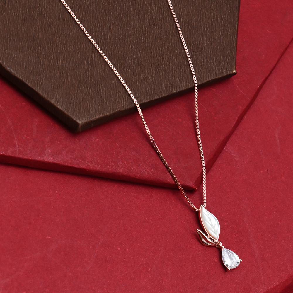 925 Pure Silver Zircon Studded Rose Gold Chain Pendant Set-Cps1022 : CPS1022