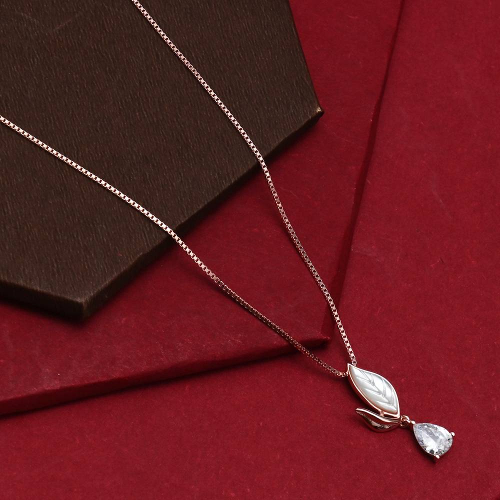 925 Pure Silver Zircon Studded Rose Gold Chain Pendant Set-Cps1022 : CPS1022