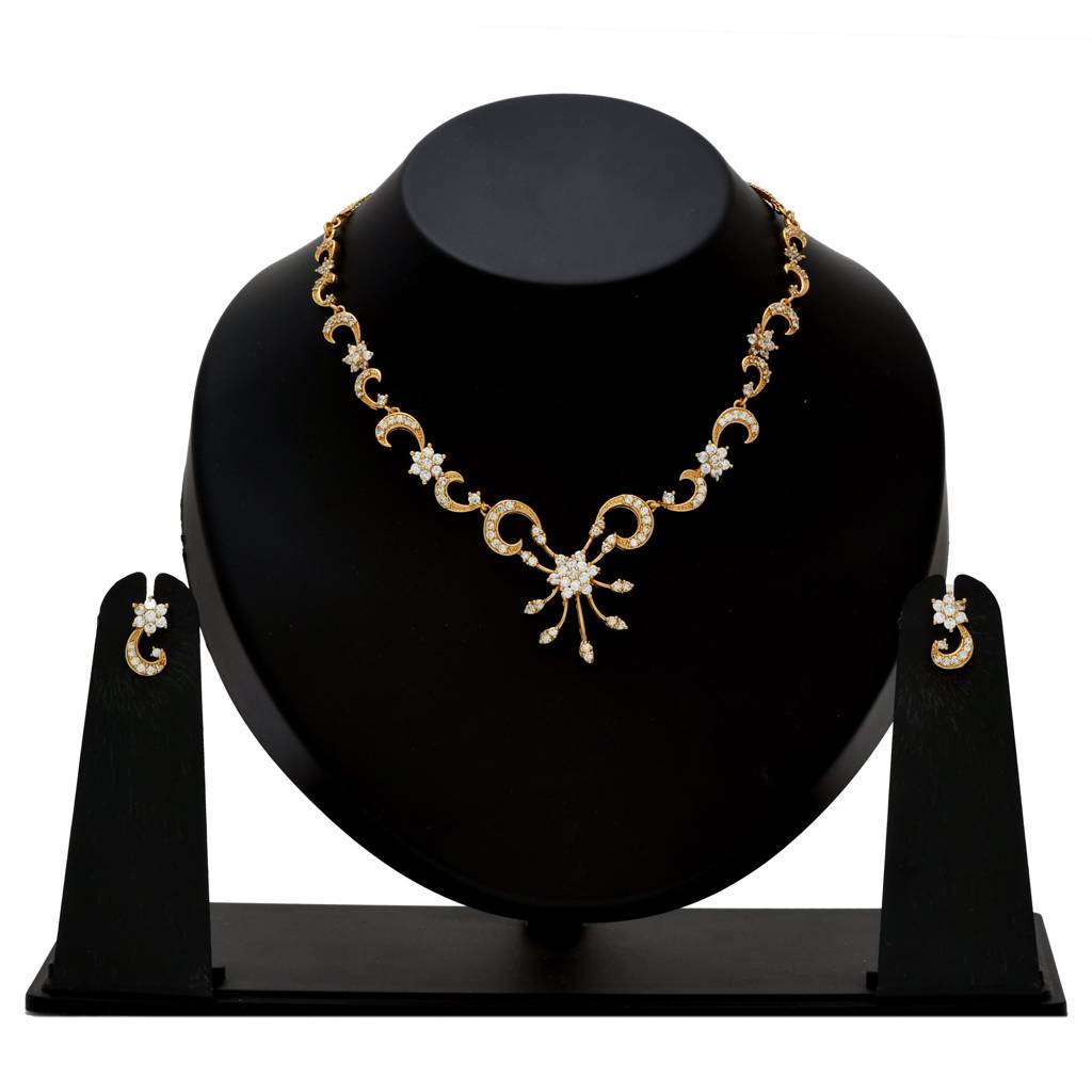Estele Gold Plated Stylish White American Diamond Nakshatra Swirl Necklace Set For Girls & Women : AD-438NKER