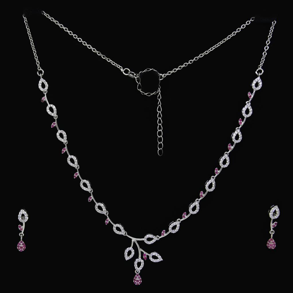 925 Sterling Silver Necklace & Drop Earrings Set | Statement Neckpiece Set : NL1007