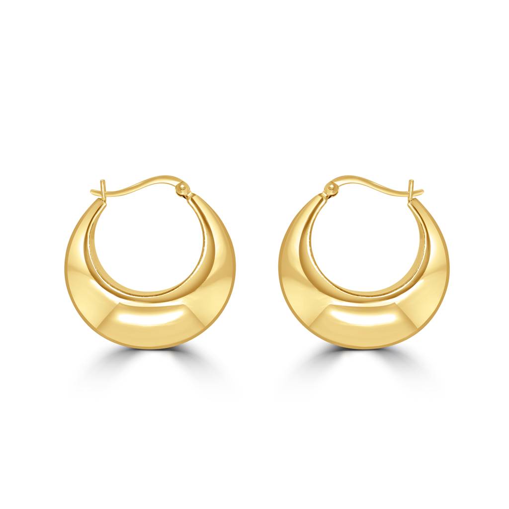 925 Sterling Silver Golden Bold Chunky Hoop Earrings : TWP1223