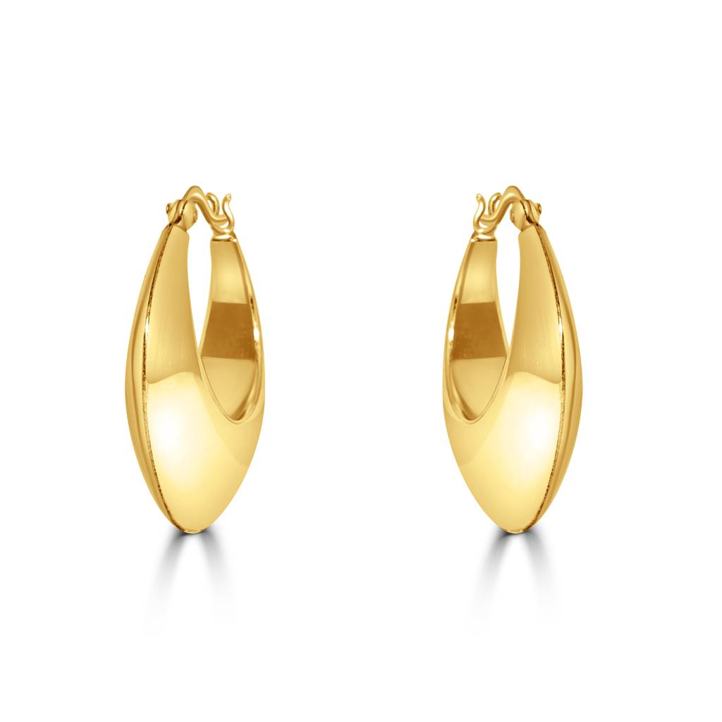 925 Sterling Silver Golden Bold Chunky Hoop Earrings : TWP1223