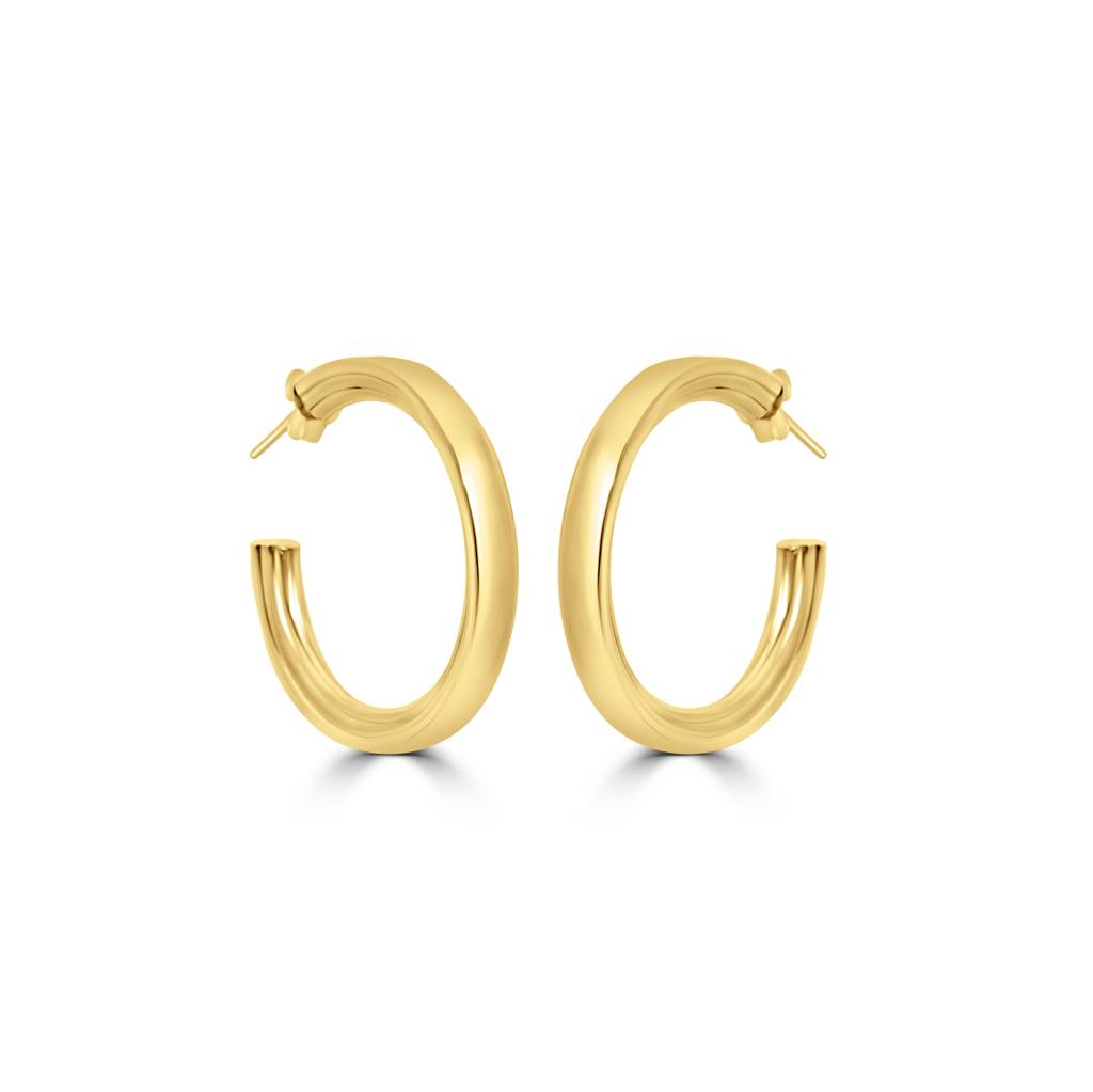 925 Sterling Silver Gold Plated Round Hoop Bold Earrings : TWP1228