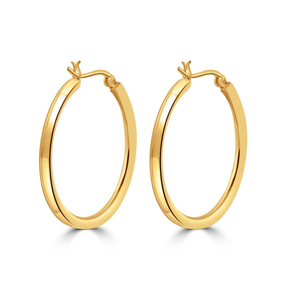 925 Sterling Silver Gold Plated Round Chunky Hoops Earrings : TWP1229