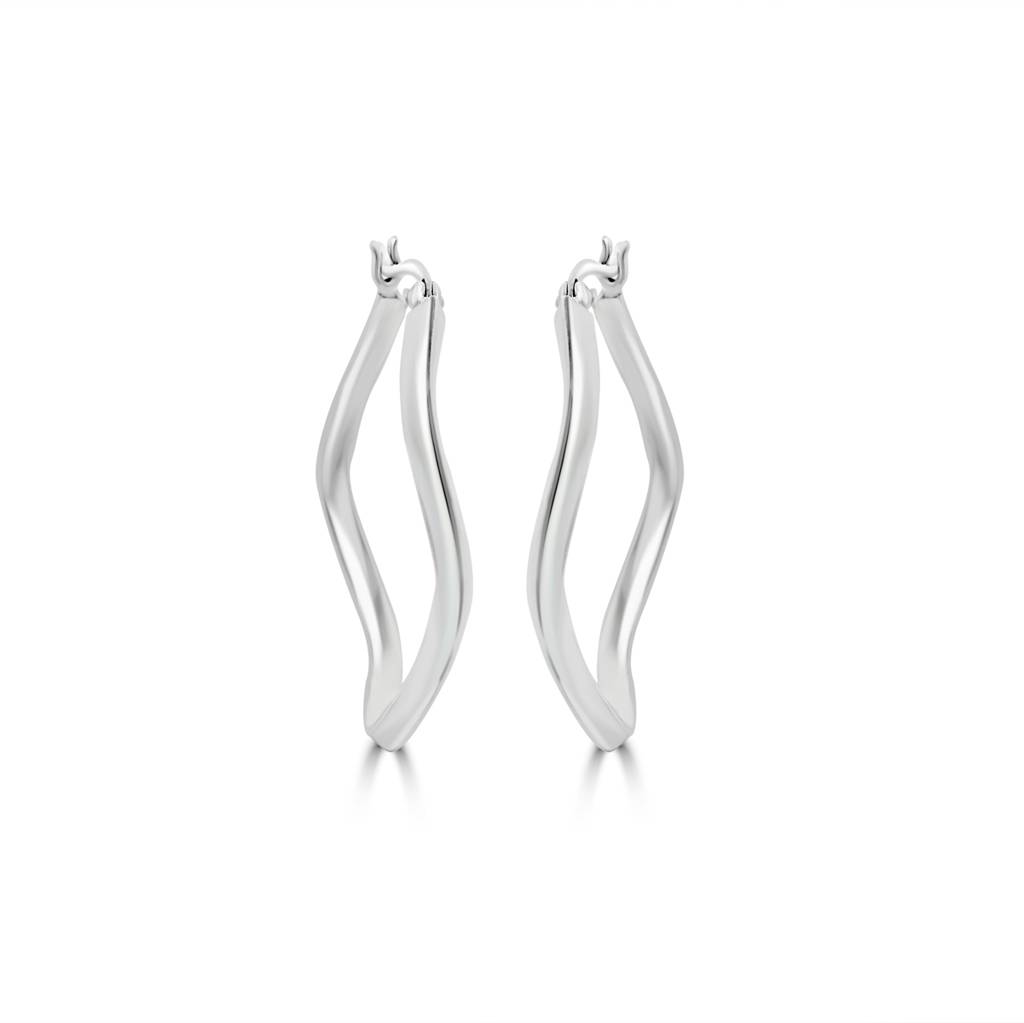 925 Pure Silver Oval Hoops Earrings | Minimal Wavy Hoop Earrings : TWP1155