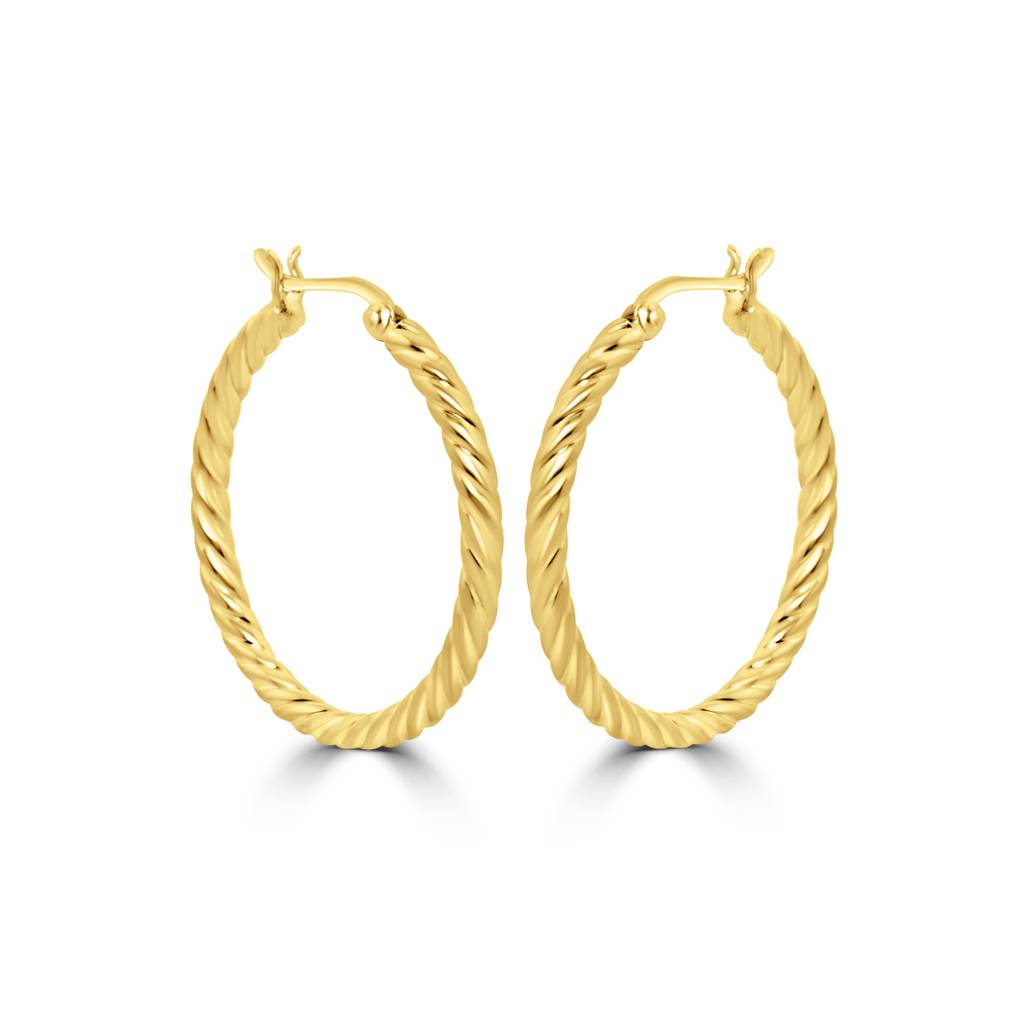 925 Pure Silver Gold Plated Textured Robed Hoop Earrings : TWP1233