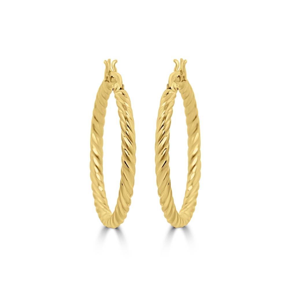 925 Pure Silver Gold Plated Textured Robed Hoop Earrings : TWP1233