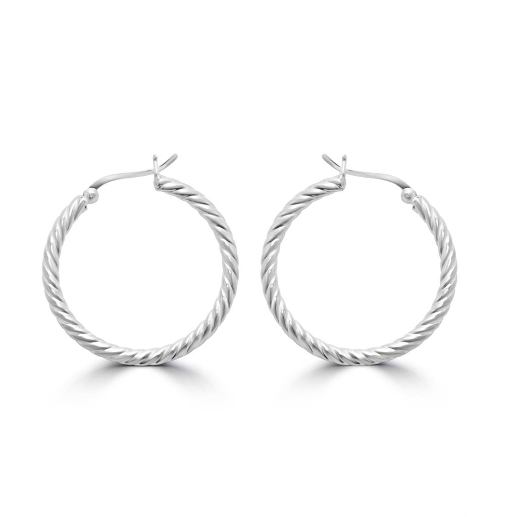 925 Pure Silver Cable Hoops | Light-Weight Twisted Rope Hoops Earrings : TWP1156