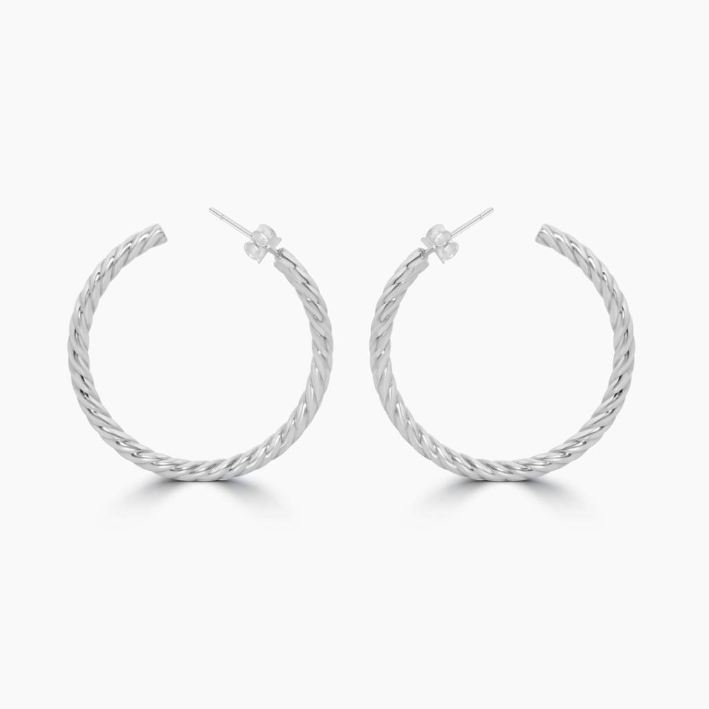 925 Sterling Silver Twisted Rope Hoop Earrings |Rope Screw Hoops : TWP1157