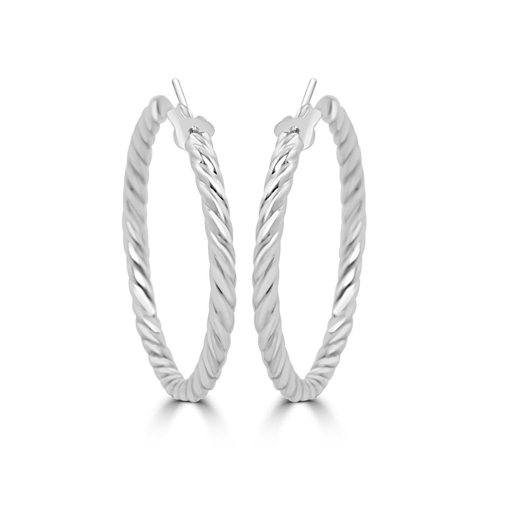 925 Sterling Silver Twisted Rope Hoop Earrings |Rope Screw Hoops : TWP1157