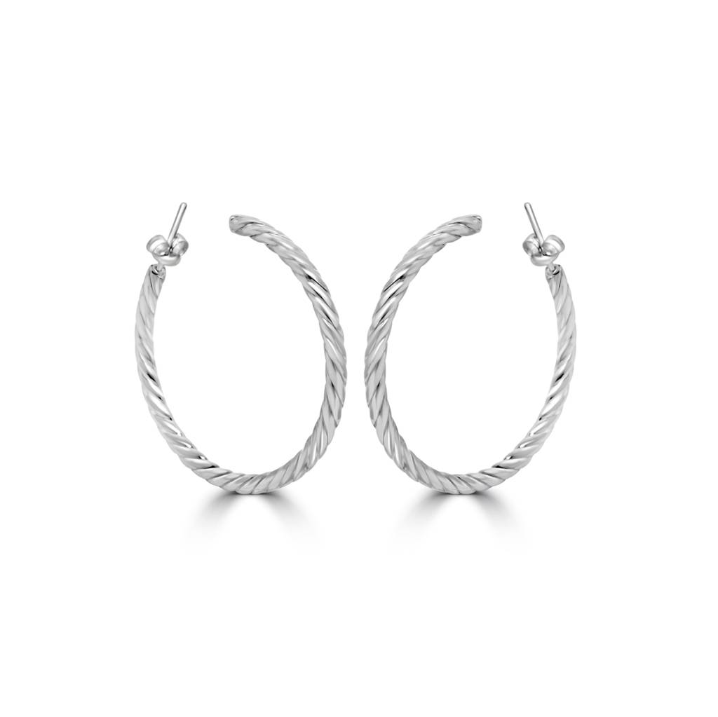 925 Pure Silver Hoops With Back Screw | Silver Twisted Circular Hoop Earrings : TWP1158