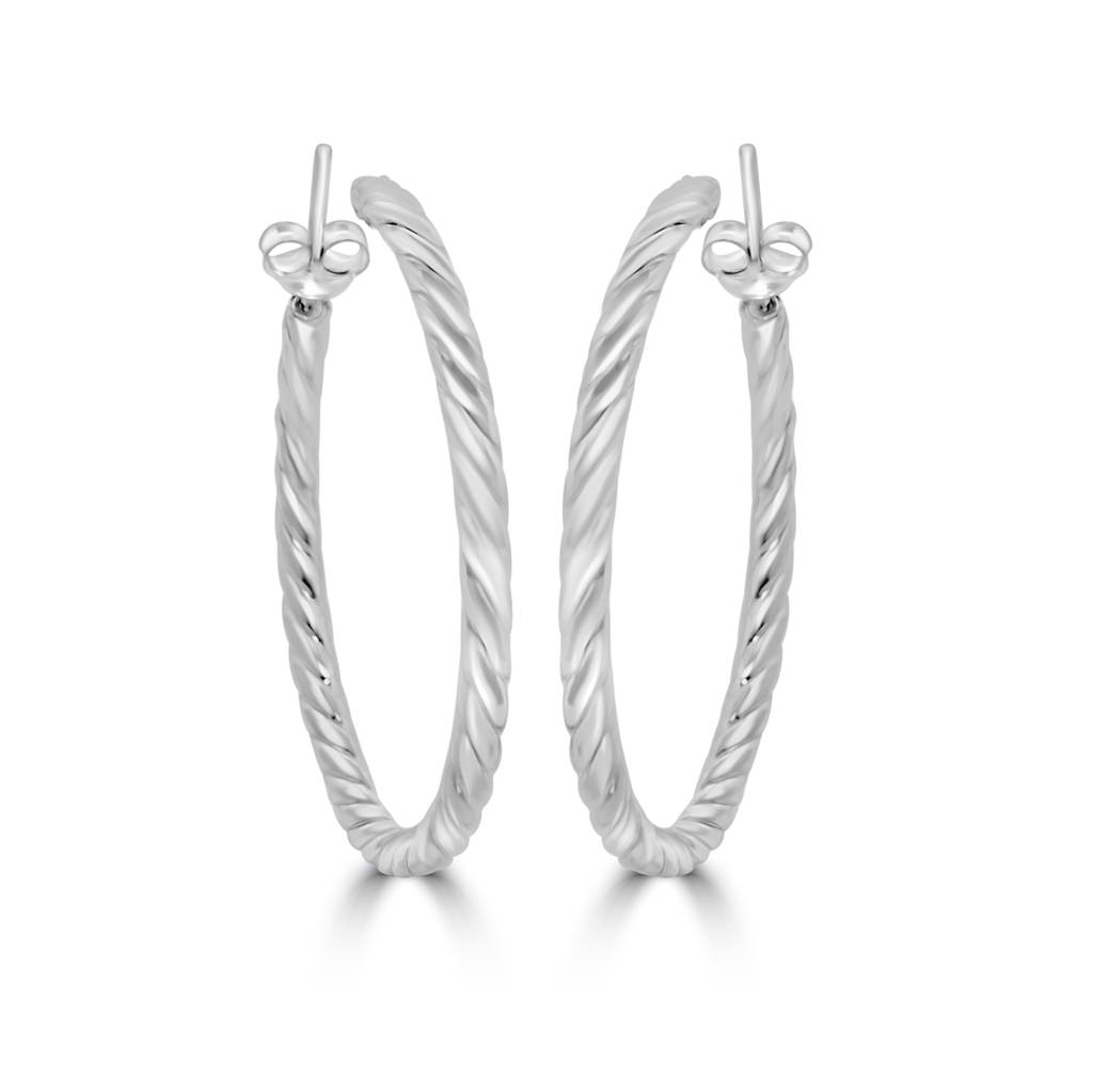925 Pure Silver Hoops With Back Screw | Silver Twisted Circular Hoop Earrings : TWP1158