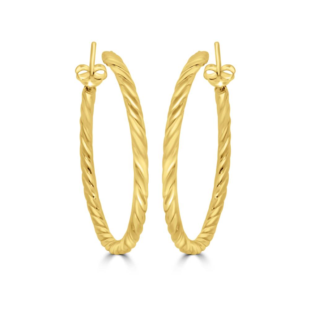 925 Pure Silver Golden Twisted Rope Hoop Earrings : TWP1235