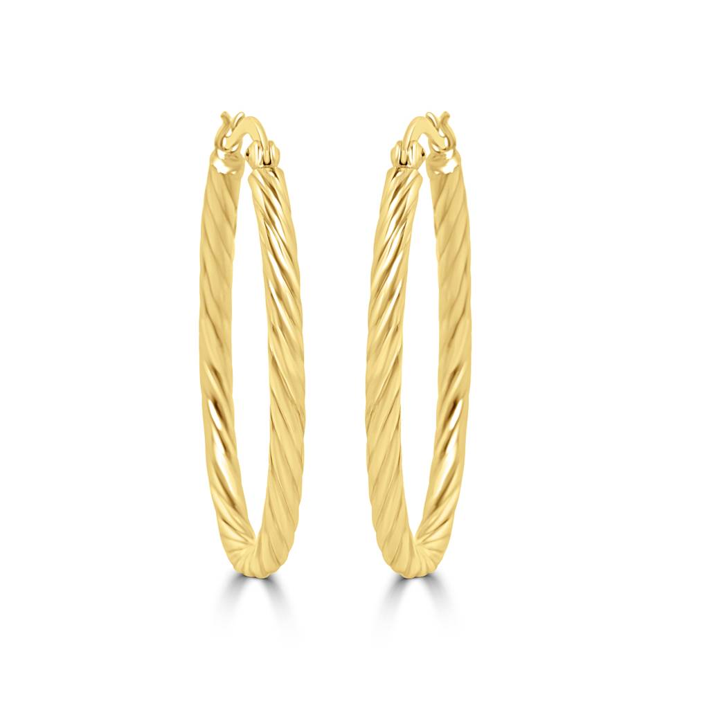 925 Sterling Silver Gold Plated Twisted Oval Shape Hoops Earrings : TWP1236