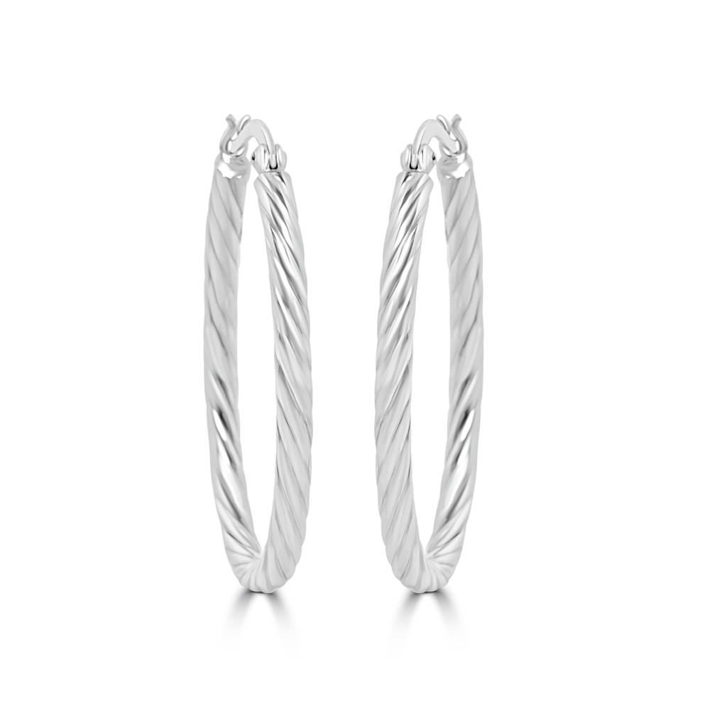 925 Sterling Silver Twist Hoop Earrings | Textured Statement Hoops : TWP1159