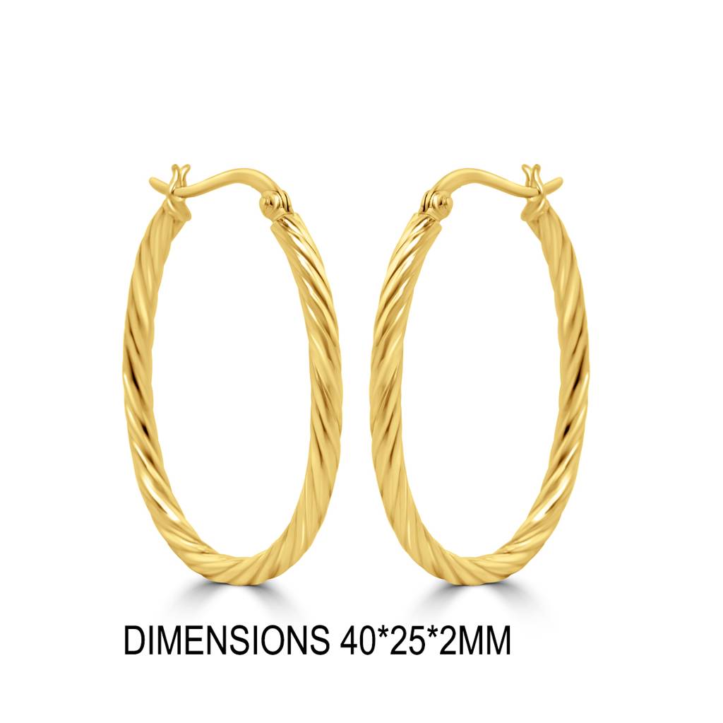 925 Sterling Silver Gold Plated Twisted Oval Shape Hoops Earrings : TWP1236