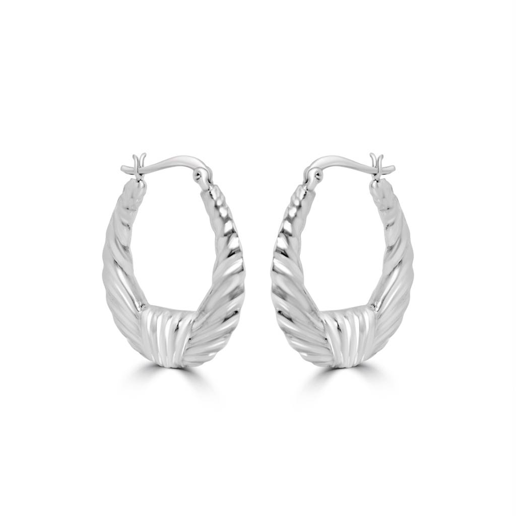 Vintage 925 Sterling Silver Hoop Carved Earrings |Huggy Halos Earrings : TWP1162