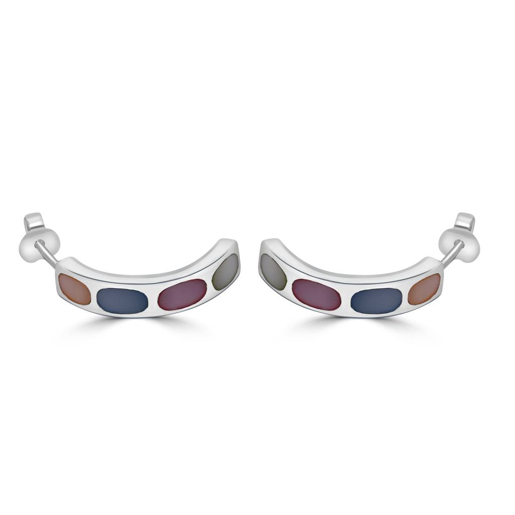925 Sterling Silver Multicolor Hook Oval Shape Earrings : TWP1184