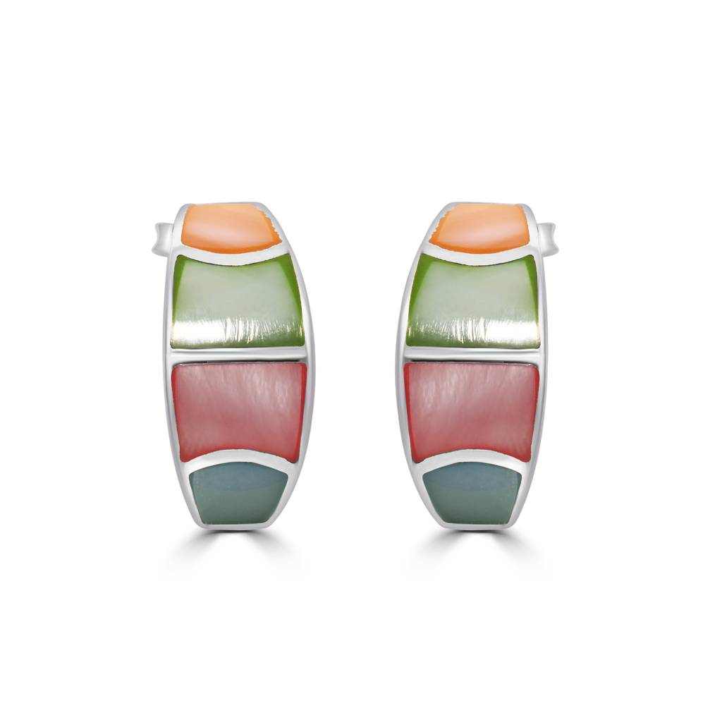 Colorful Handmade 925 Sterling Half Circle Hoop Earrings | Silver Fine Jewelry : TWP1187