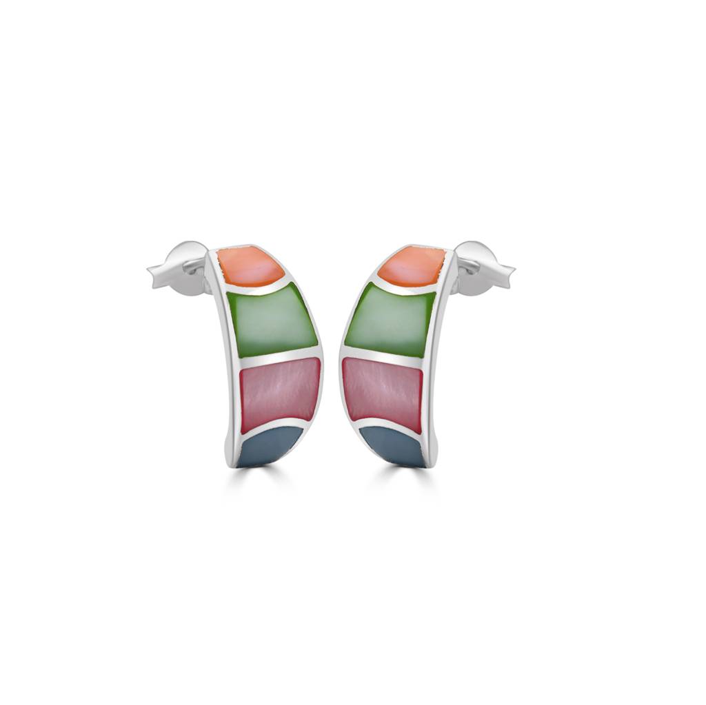 Colorful Handmade 925 Sterling Half Circle Hoop Earrings | Silver Fine Jewelry : TWP1187