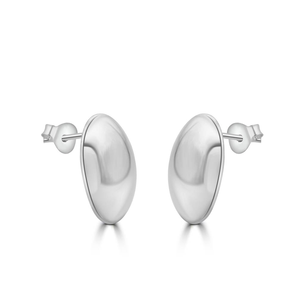 925 Sterling Silver Curved Oval Shape Post Earrings| Round Circle Studs : TWP1191