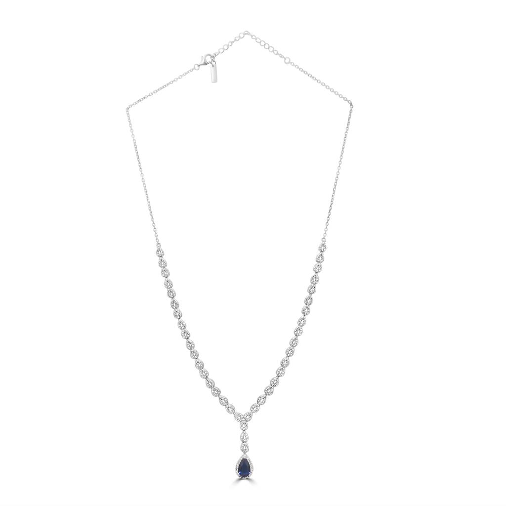925 Sterling Silver Teardrop Necklace Earrings | Blue Necklace Set Combo : NL1049B