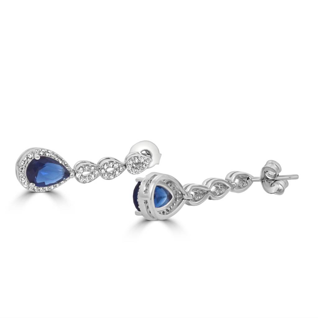 925 Sterling Silver Teardrop Necklace Earrings | Blue Necklace Set Combo : NL1049B