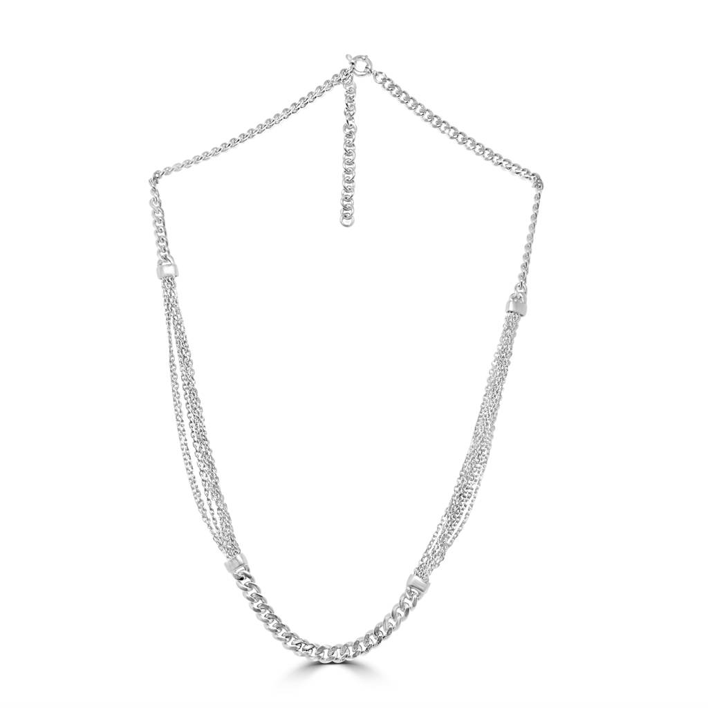Multi-Strand Sterling Silver Chain Necklace With Earrings |Tasseled Necklace : NL1050A
