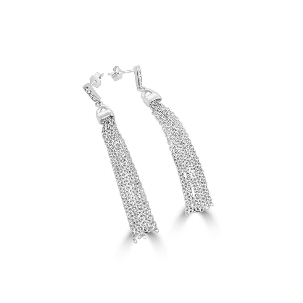 Multi-Strand Sterling Silver Chain Necklace With Earrings |Tasseled Necklace : NL1050A