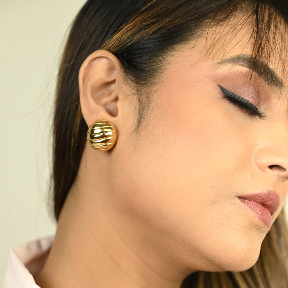 925 Pure Silver Golden Stud Earrings : TWP1239